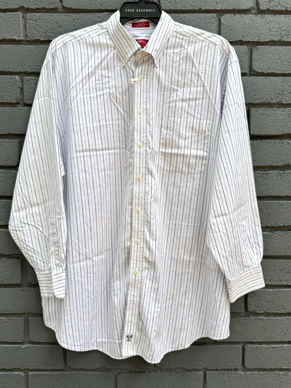 Rochester Mens Striped Dress Shirt 2 ply Pinpoint Oxford Cotton 18 34/35 Preppy
